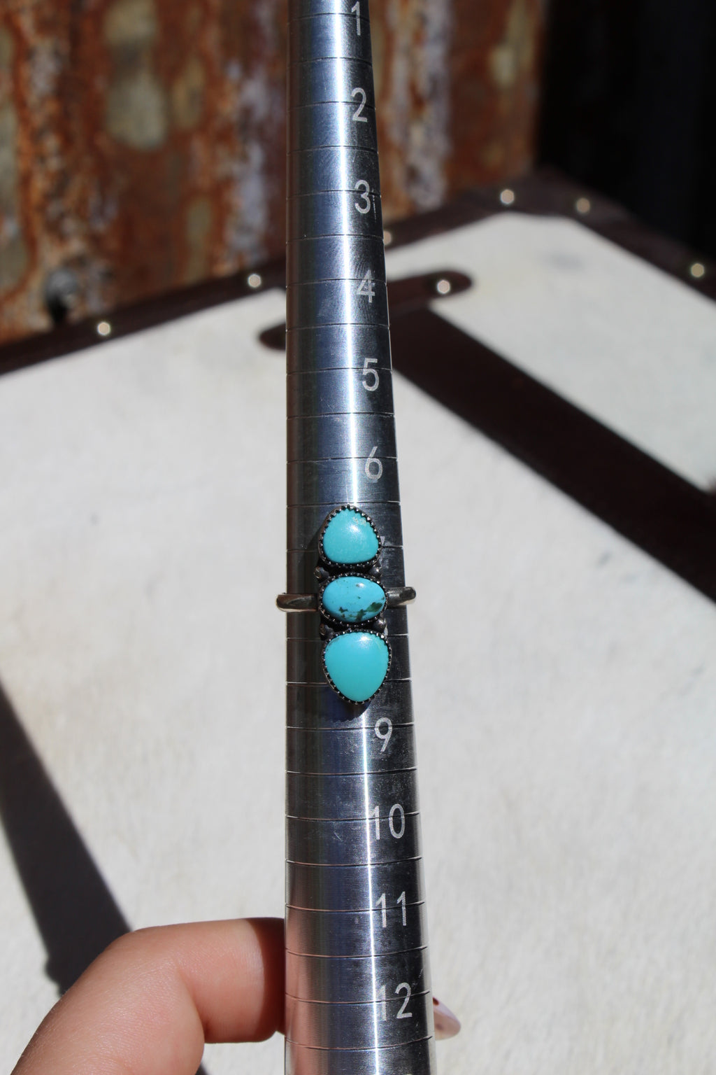 Adjustable Hubei Turquoise Triple Stone Ring