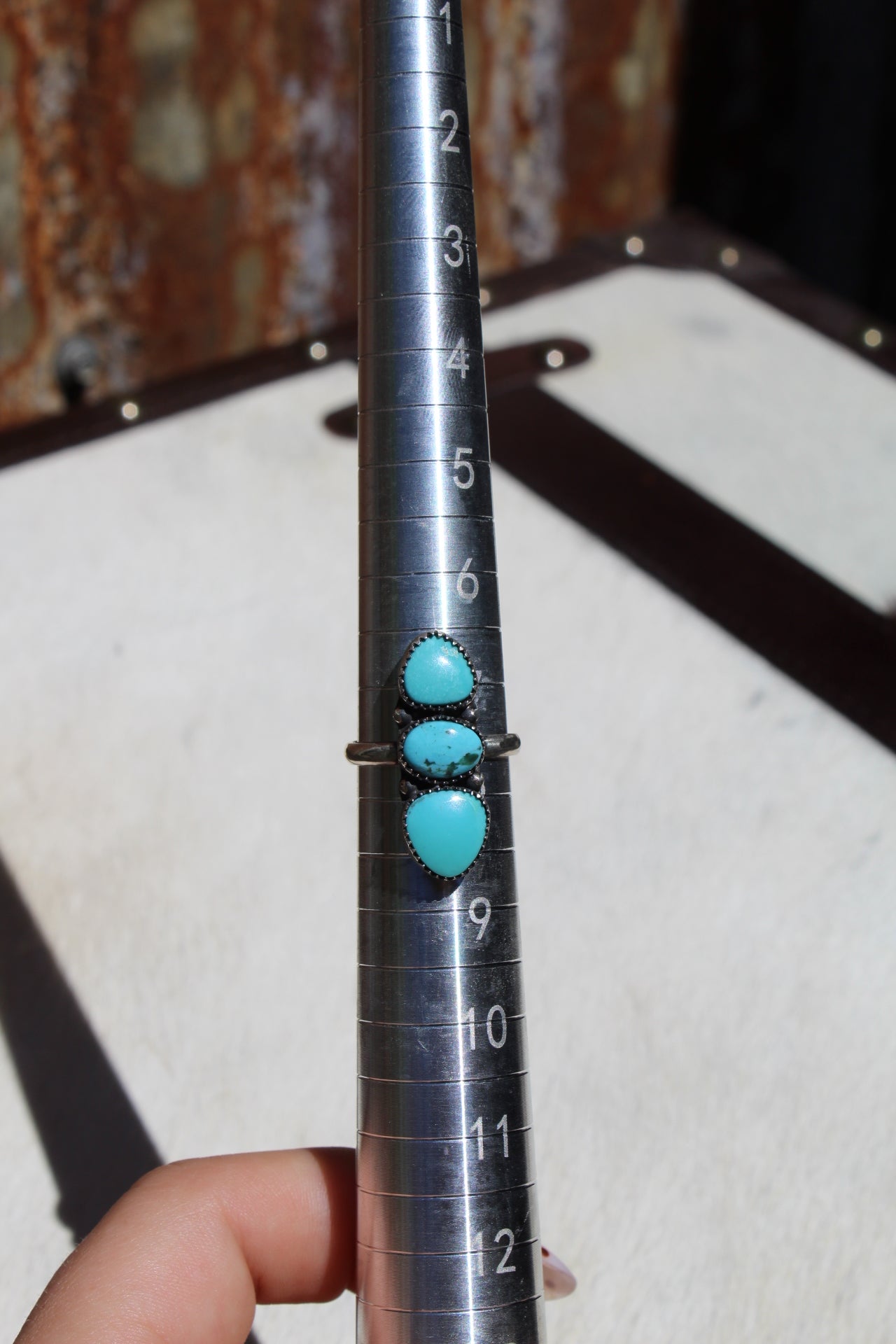 Adjustable Hubei Turquoise Triple Stone Ring