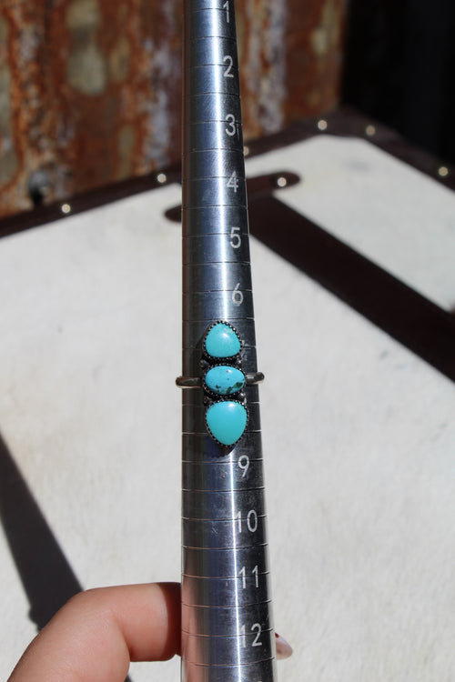 Adjustable Hubei Turquoise Triple Stone Ring