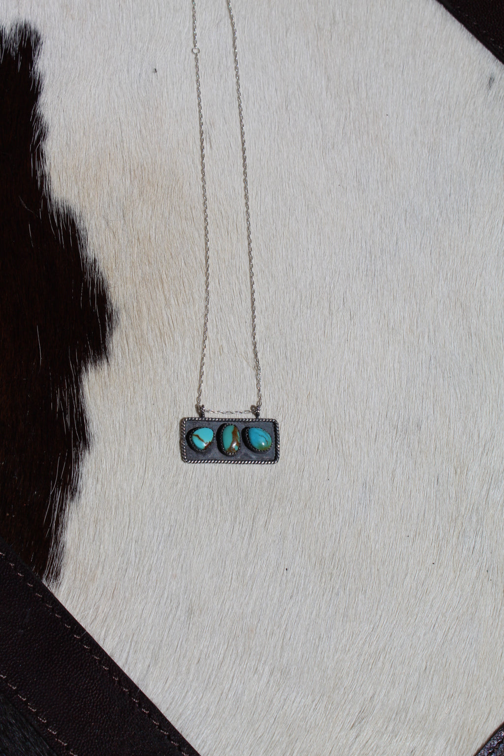 Hubei Turquoise Triple Stone Bar Necklace