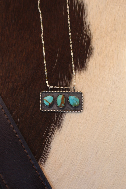 Hubei Turquoise Triple Stone Bar Necklace